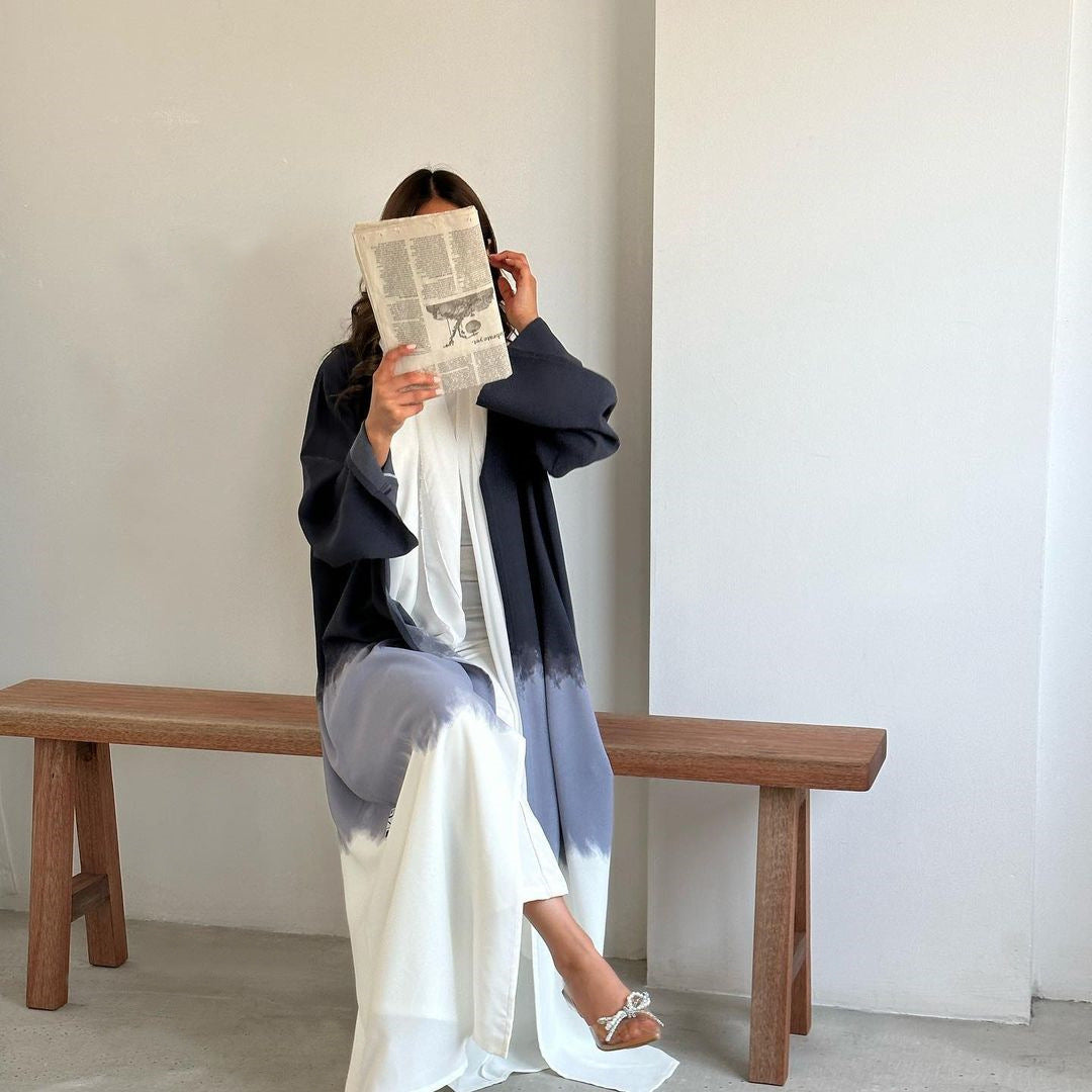 Tie Dye Cape Cardigan Dress Open Abaya