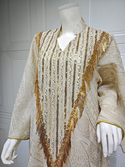Women's Mesh Embroidered Sequin Jalabiya Dress