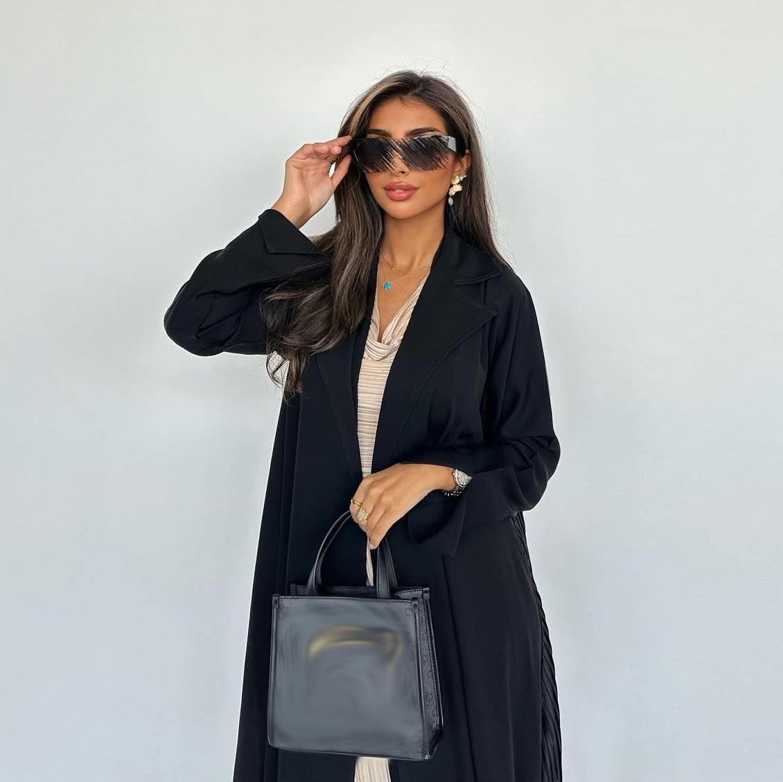 Women's Fashionable Black Robe Open Abaya