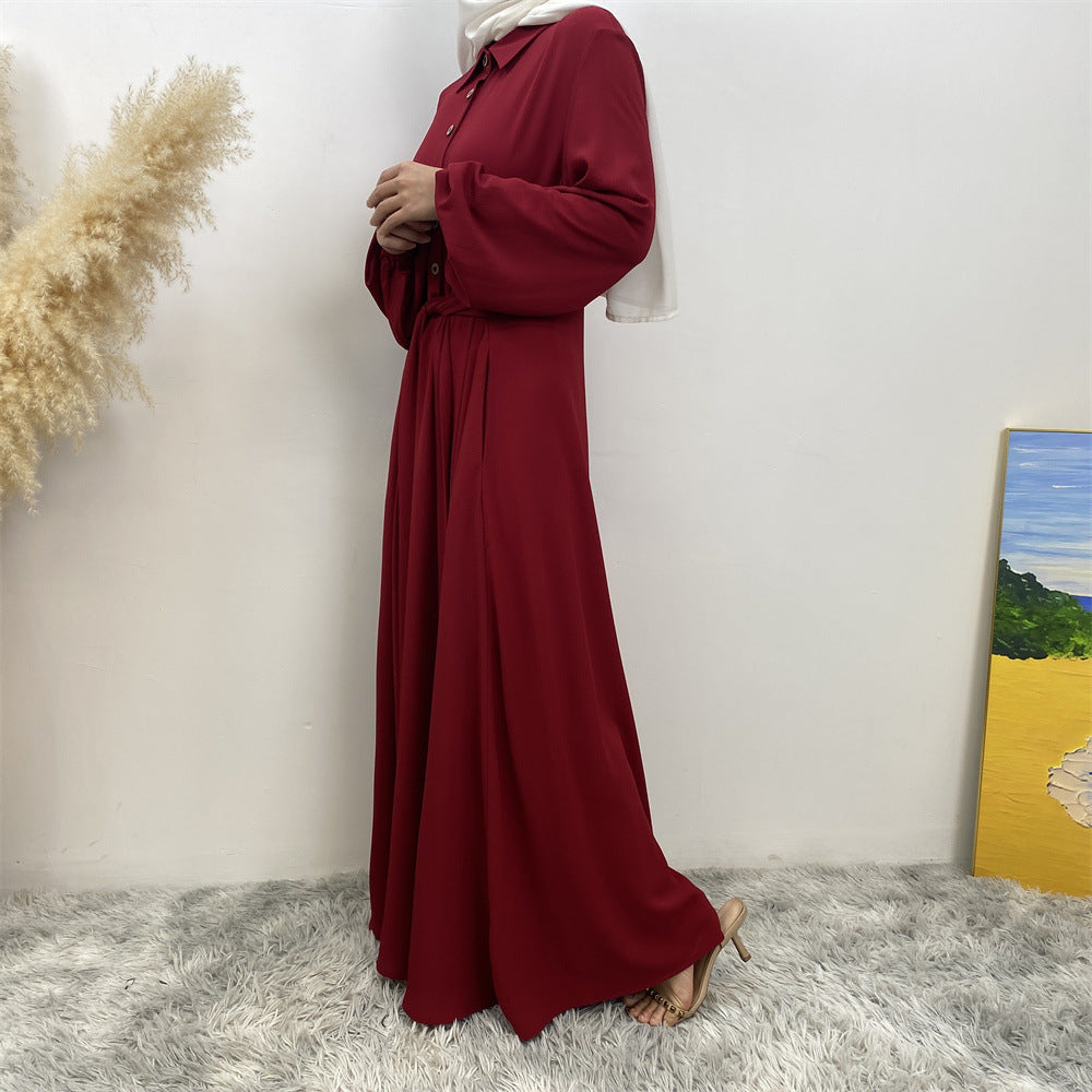 Plain Loose Buttoned Dress with Pockets