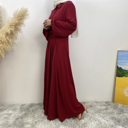 Plain Loose Buttoned Dress with Pockets