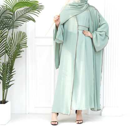 Muslim Plain Cardigan Dress Three-piece Sets