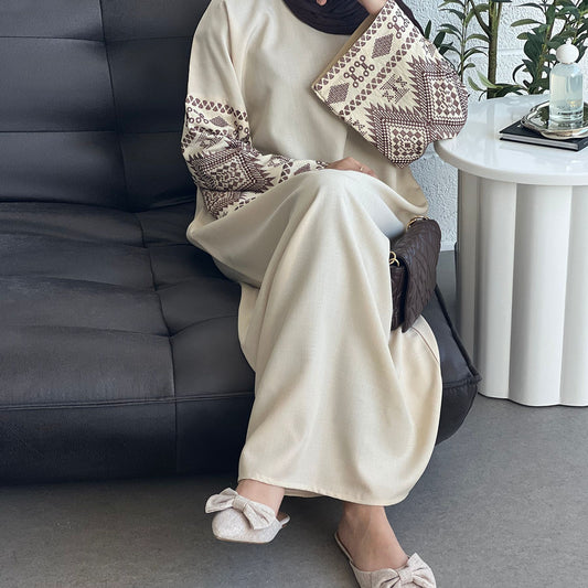 Embroidered Long Sleeve Modest Evening Dress