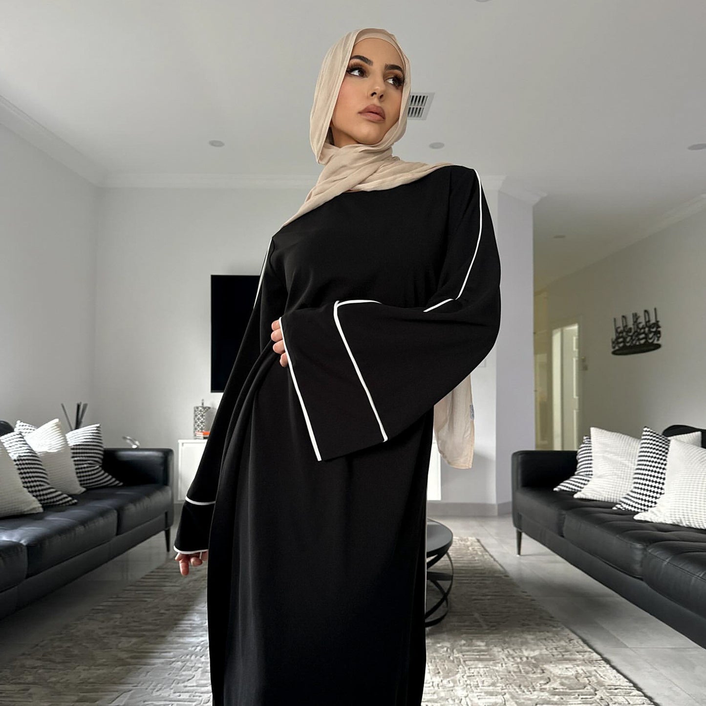 Stylish Solid Color Modest Abaya Dress