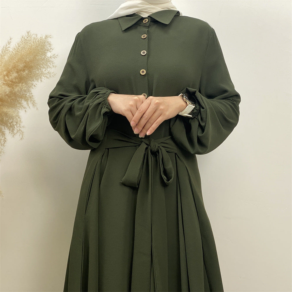 Plain Loose Buttoned Dress with Pockets