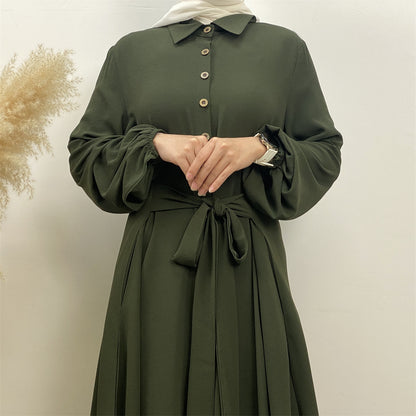 Plain Loose Buttoned Dress with Pockets