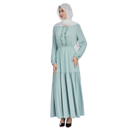 Ruffled Front Maxi Dress with Long Sleeves