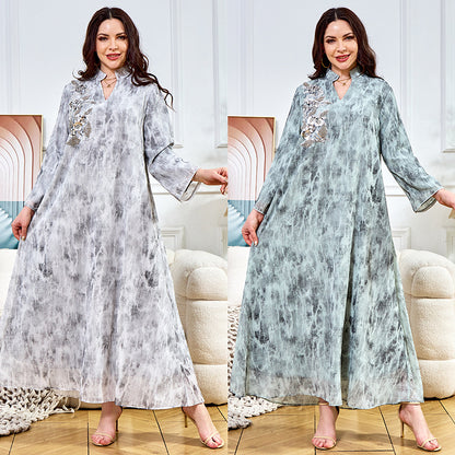 Women's Perstine Collar Flower Beaded Evening Dress