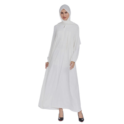 Stand Collar Maxi Dress with Pockets – Modest Long Sleeve Casual Abaya