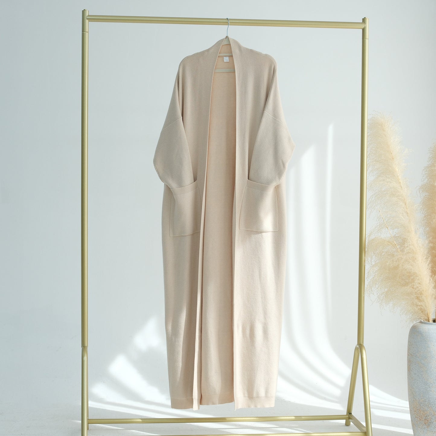 Thick Knit Two-Piece Abaya Set with Cardigan and Inner Dress