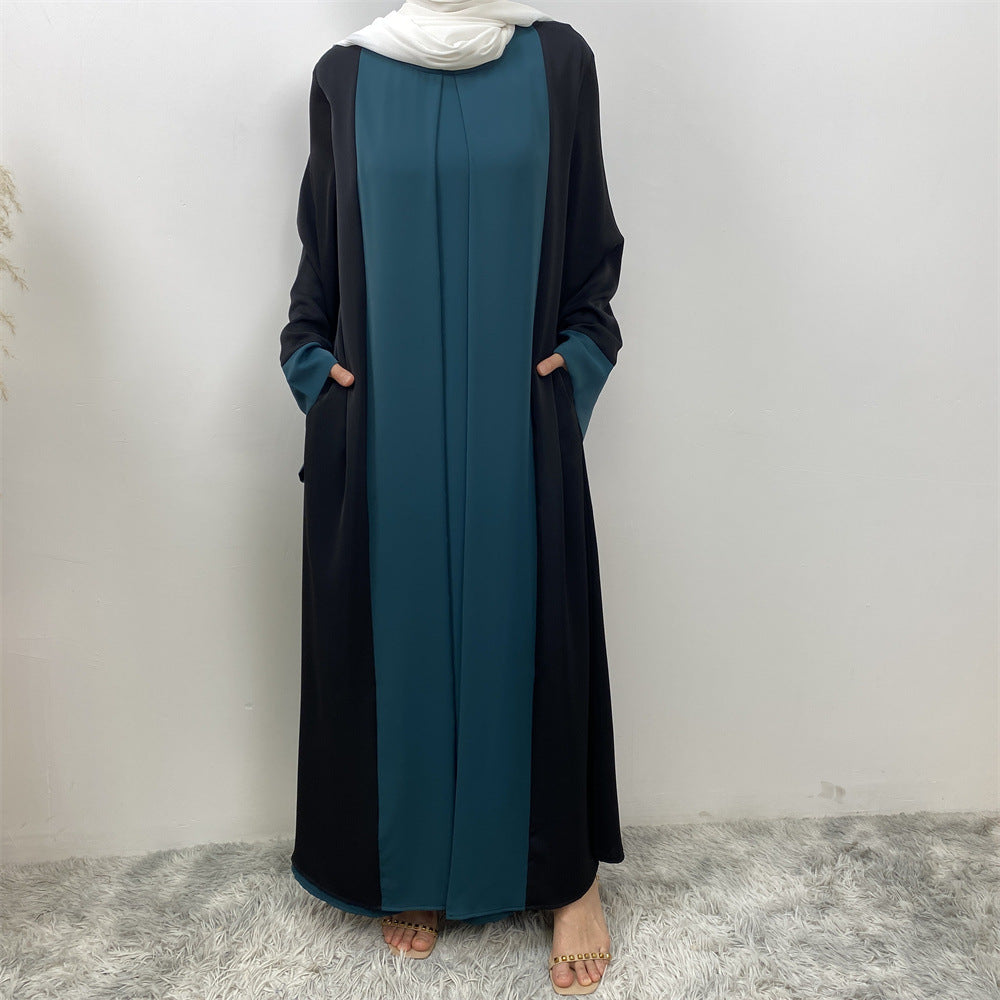Modest Cardigan Patchwork Fake Two-piece Dress