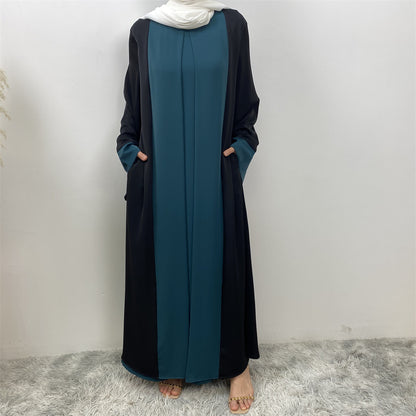 Modest Cardigan Patchwork Fake Two-piece Dress