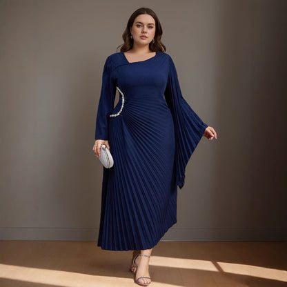 Women's Asymmetric Pleated Dress Set with Diamonds