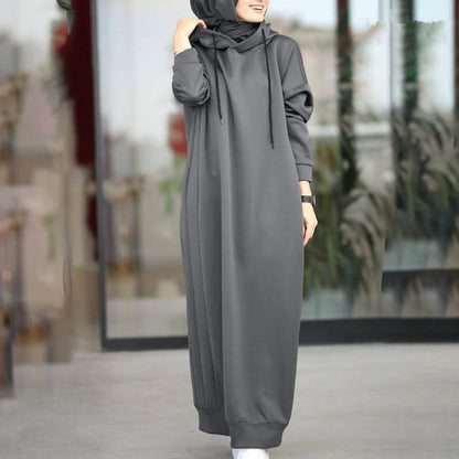 Women's Solid Color Hooded Drawstring Long-sleeved Sweatshirt