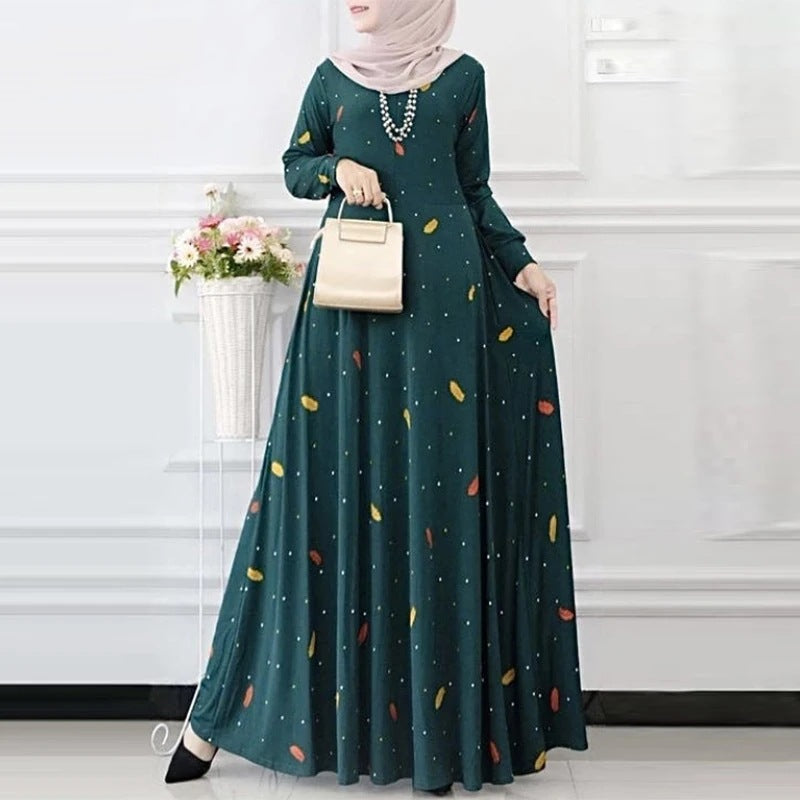 Women's Elegant Foliage Polka Dot Print Oversized Dress