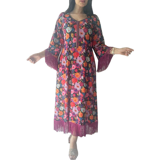 Women's Gilded Print Casual Jalabiya Dress