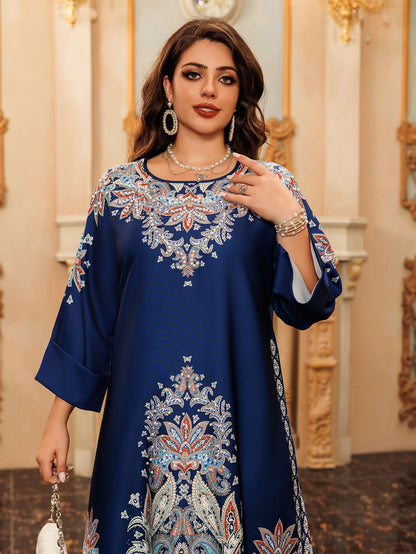 Women's Printed Flower Hot Diamond Dress