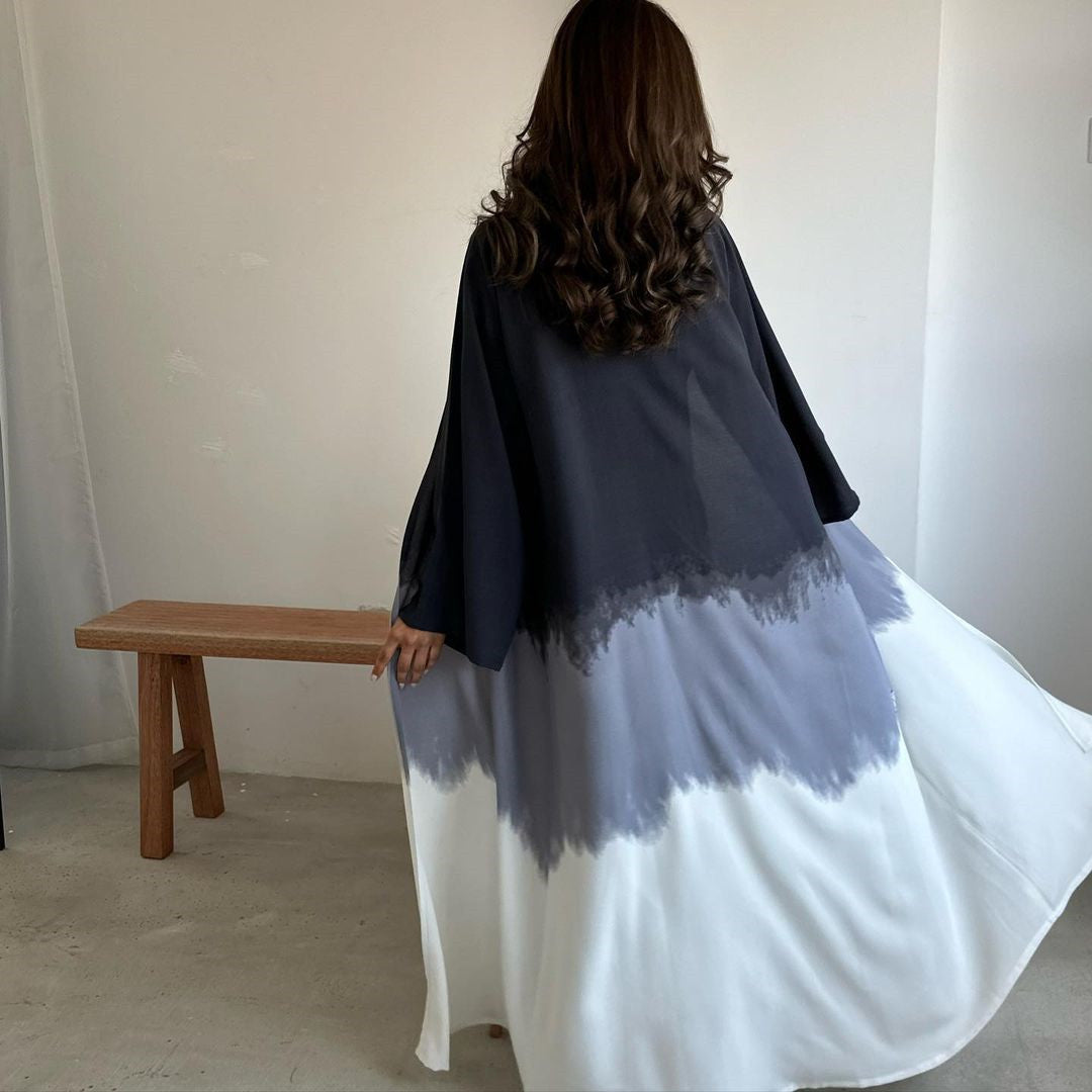 Tie Dye Cape Cardigan Dress Open Abaya