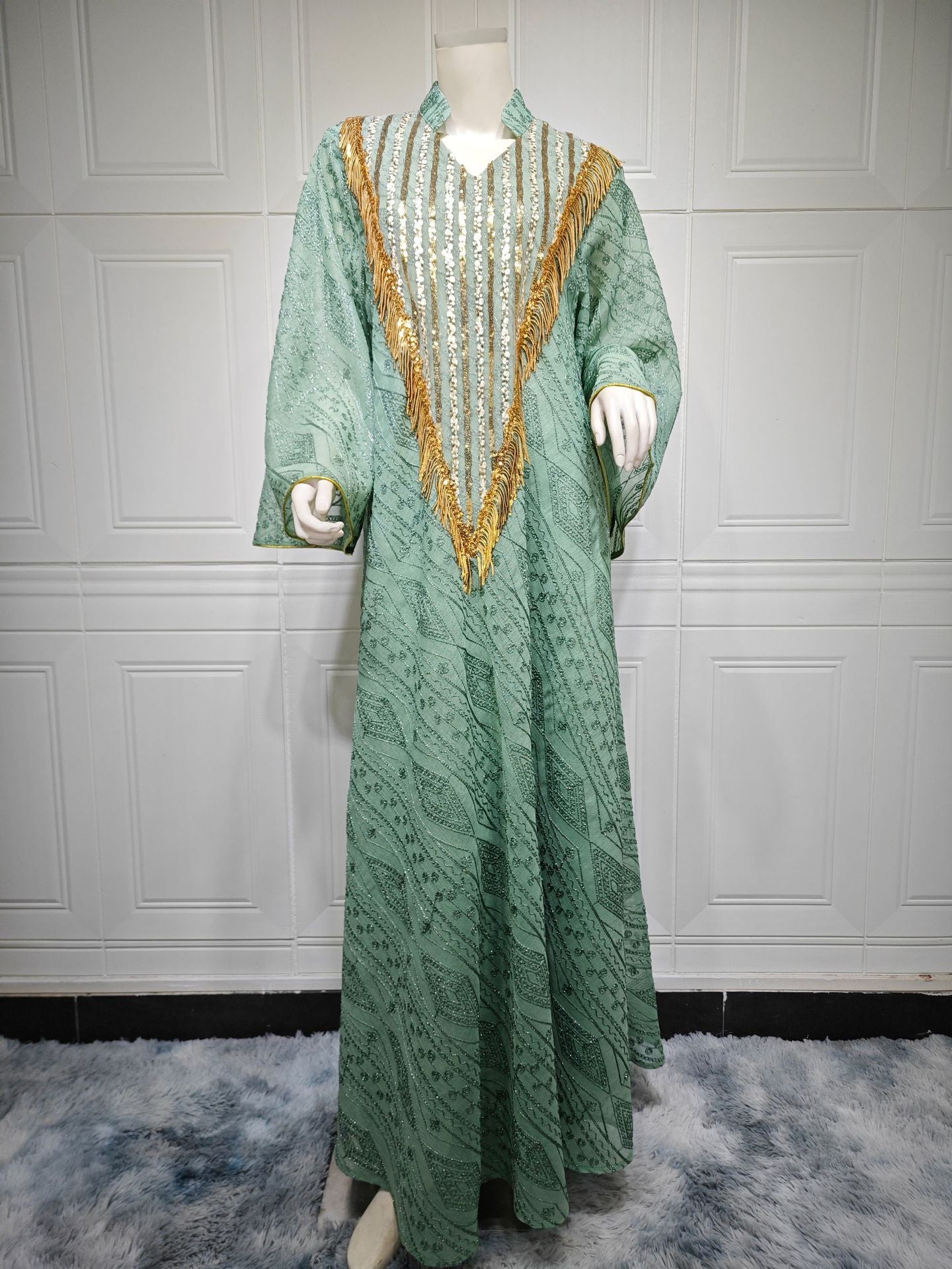 Women's Mesh Embroidered Sequin Jalabiya Dress