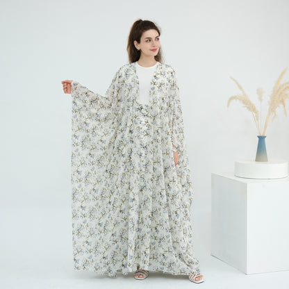 Floral Two Piece Set with Kimono Cardigan and Skirt