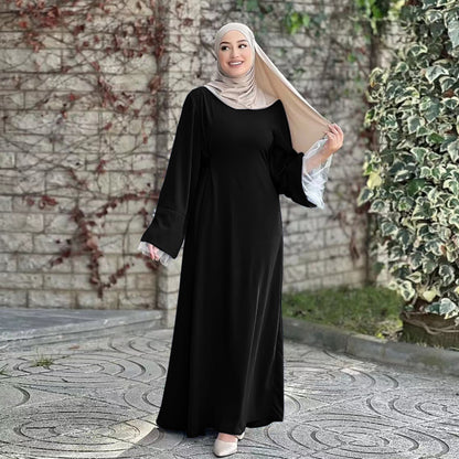 Lace Trim Maxi Dress with Waist Belt Modest Abaya Style