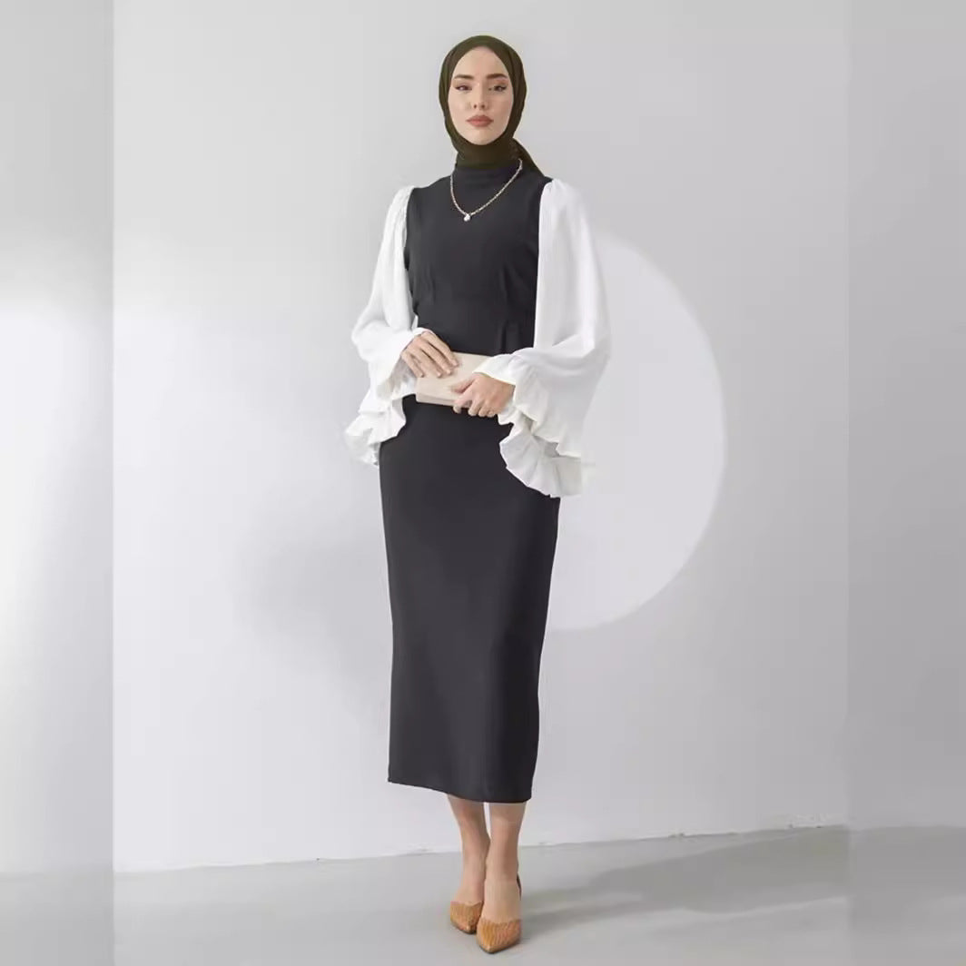 Loose Flared Sleeves Colour-block Dress
