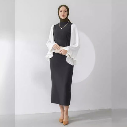Loose Flared Sleeves Colour-block Dress