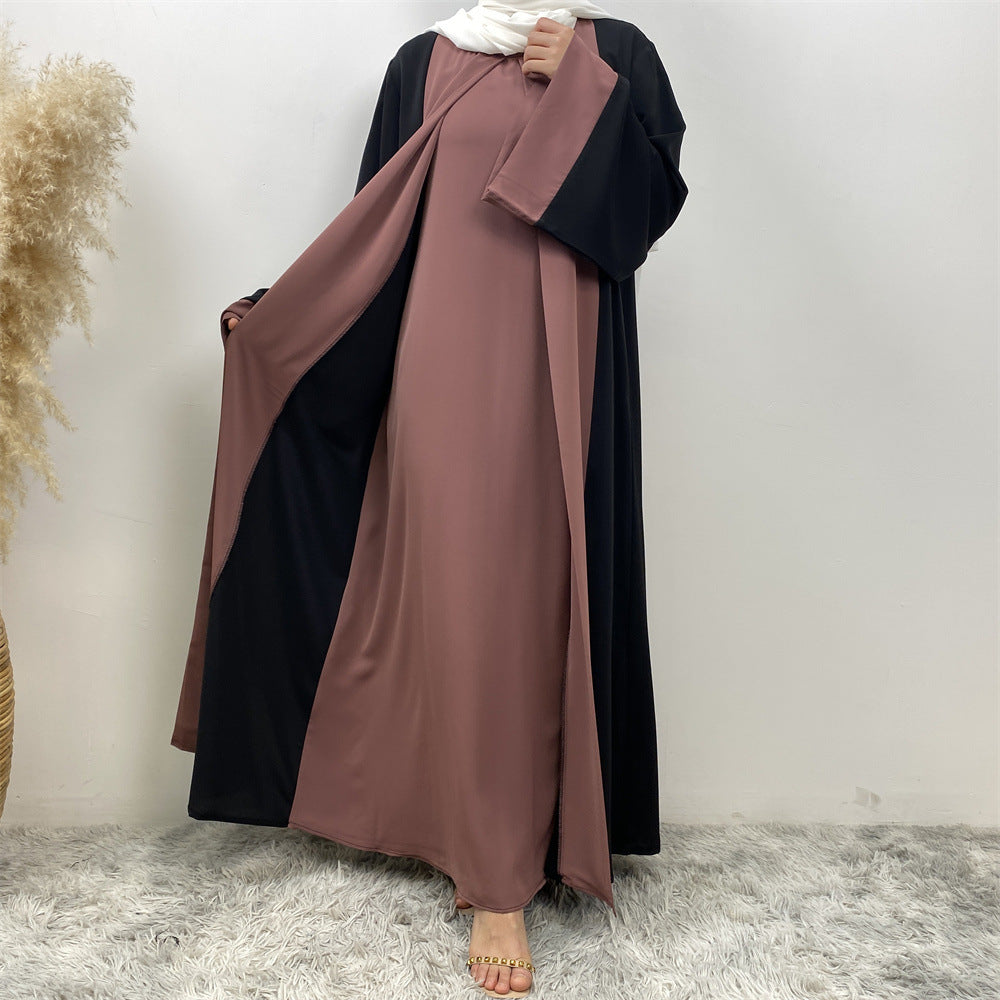 Modest Cardigan Patchwork Fake Two-piece Dress