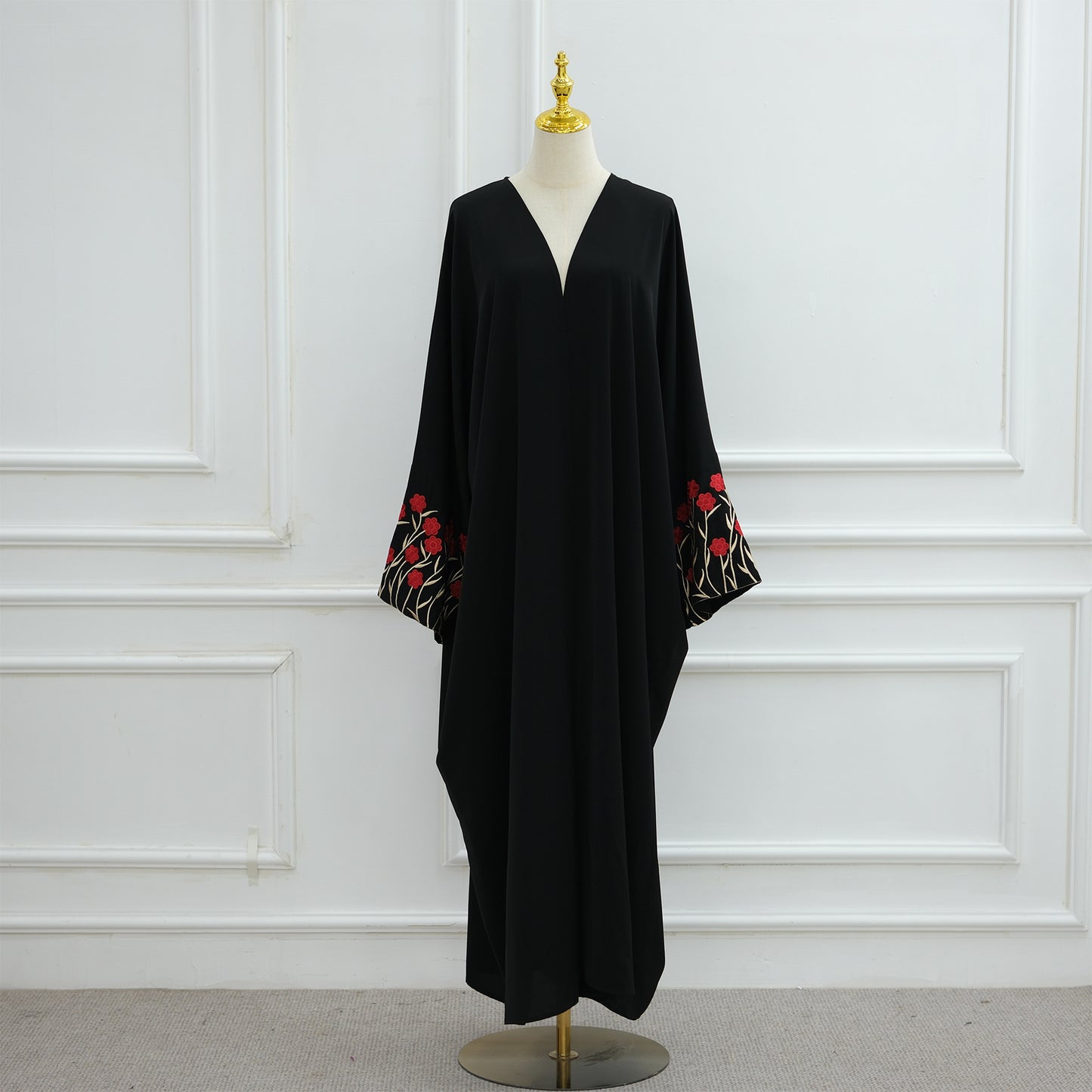 Embroidered Cardigan Abaya with Floral Sleeve Detail