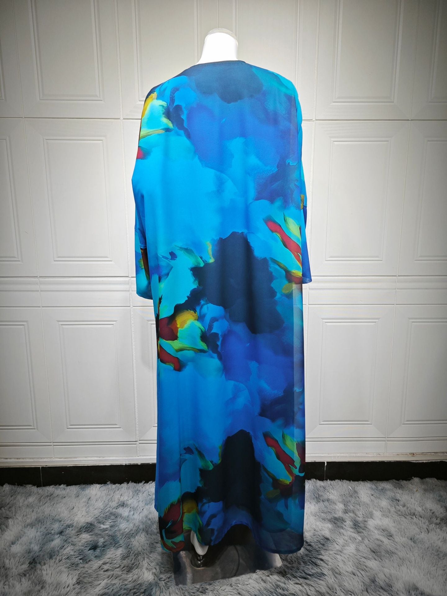 Printed Chiffon Open Abaya Cardigan Two Piece Set with Hijab