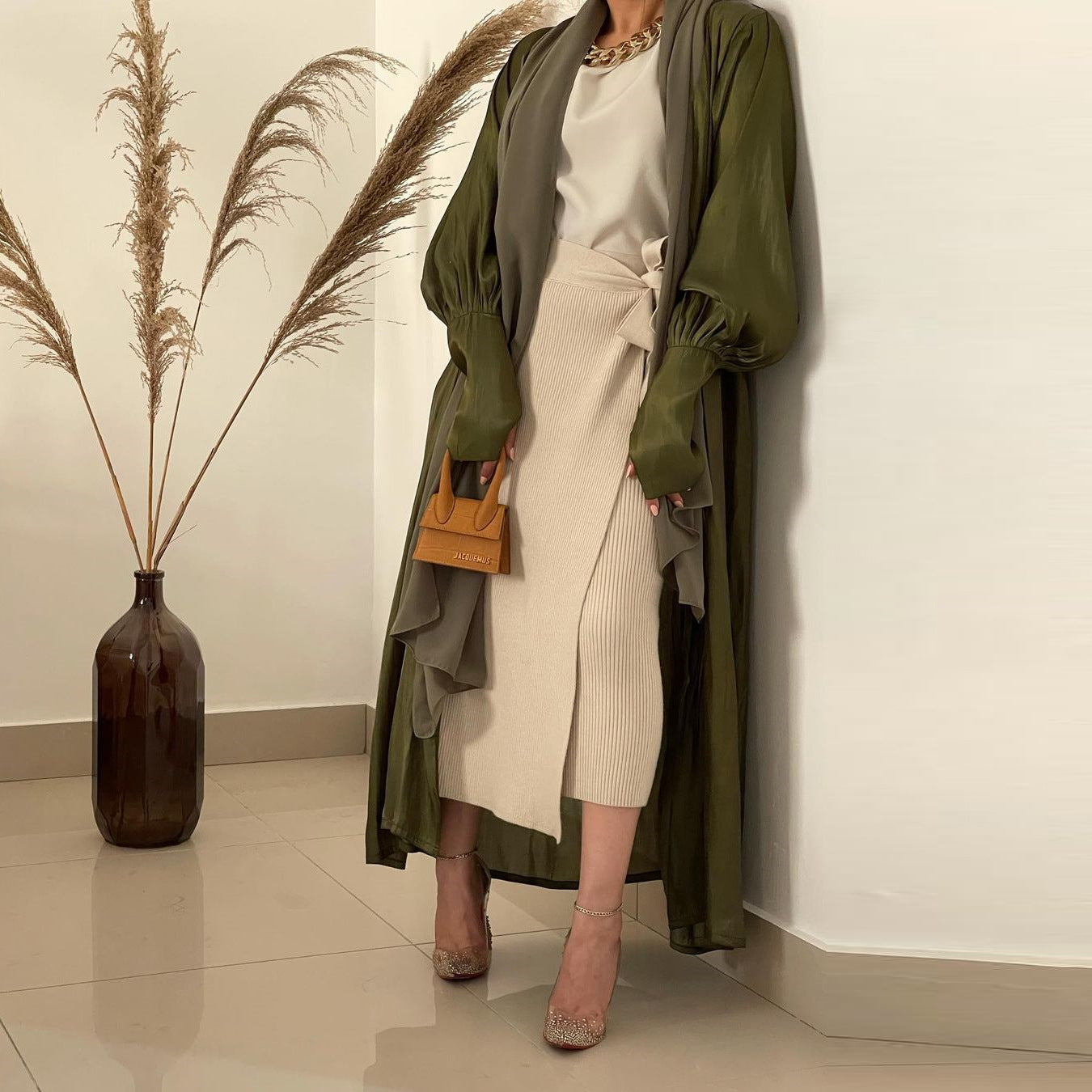 Plain Mushroom Button Satin Cardigan Robe