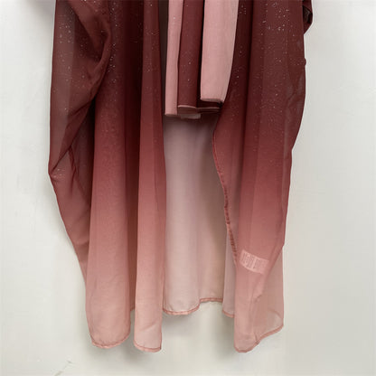 Muslim Chiffon Cardigan Gradient Bat Sleeve Set with Hijab