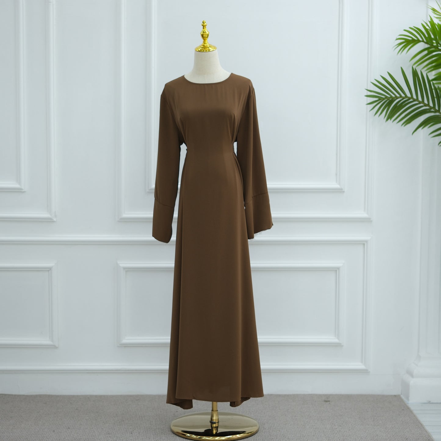 Lace Trim Maxi Dress with Waist Belt Modest Abaya Style