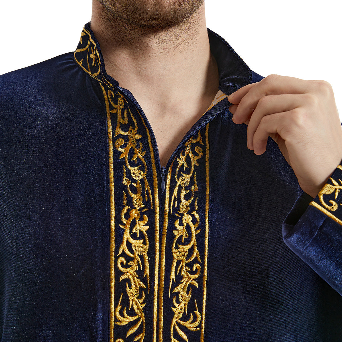 Men's Gold Velvet Embroidered Thobe