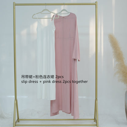 Women's Solid Cotton and Linen Waist-cinching Robe