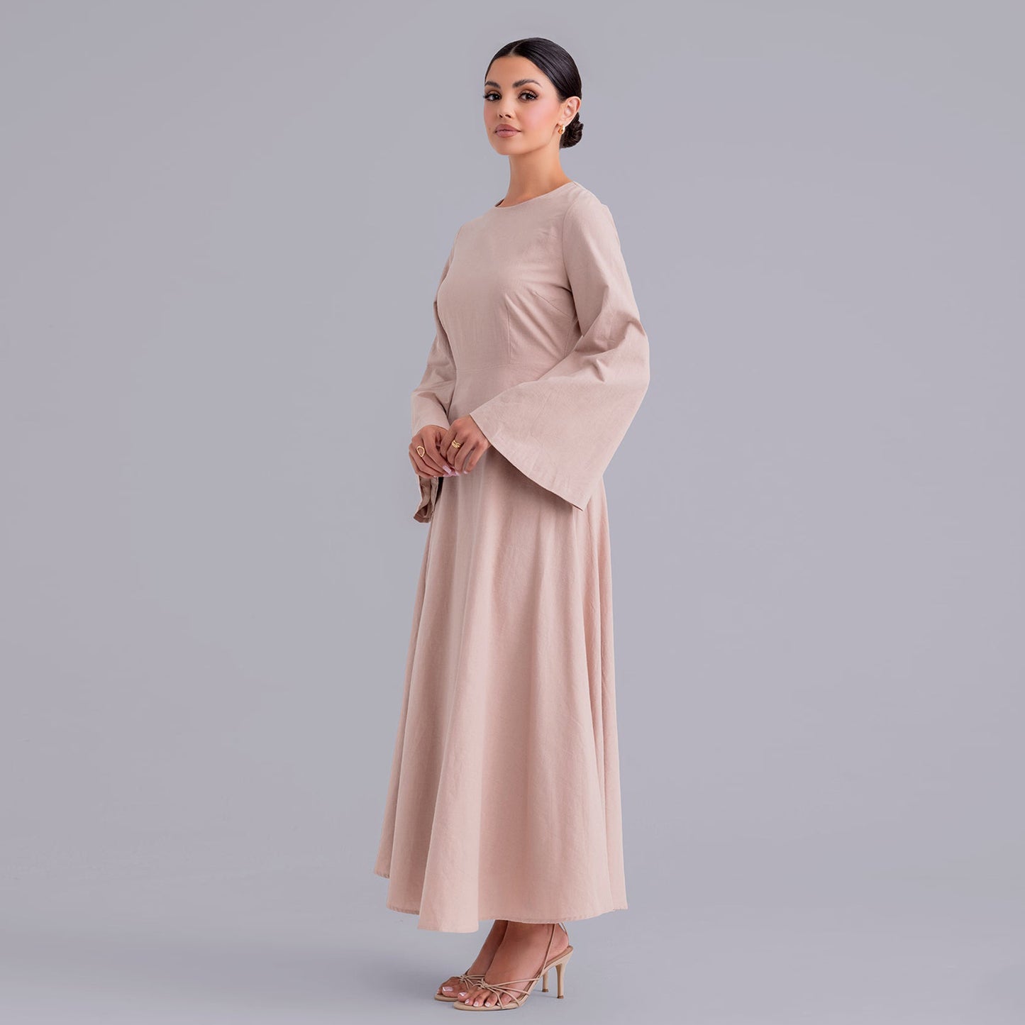 Belted Bamboo Linen Dubai Modest Solid Maxi Day Dress