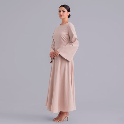 Belted Bamboo Linen Dubai Modest Solid Maxi Day Dress