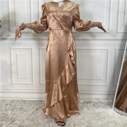 Modest Party Satin Dress with Ruffle Hem