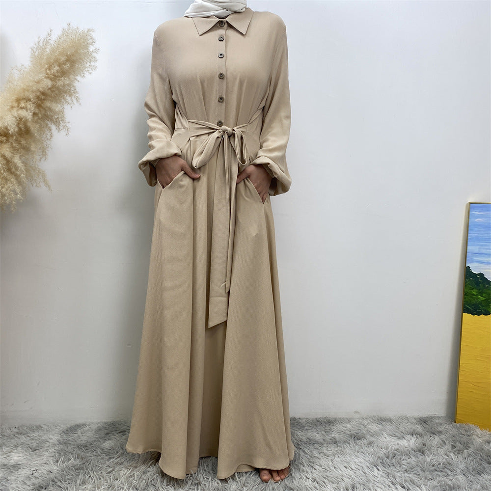 Plain Loose Buttoned Dress with Pockets