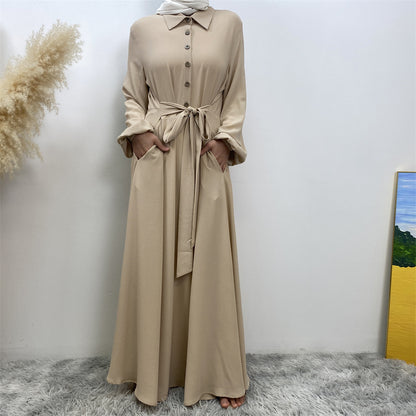 Plain Loose Buttoned Dress with Pockets