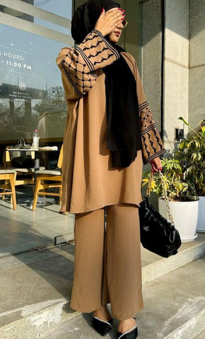 Embroidered Top and Wide-leg Trousers Two-piece Set