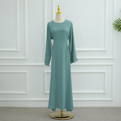 Lace Trim Maxi Dress with Waist Belt Modest Abaya Style