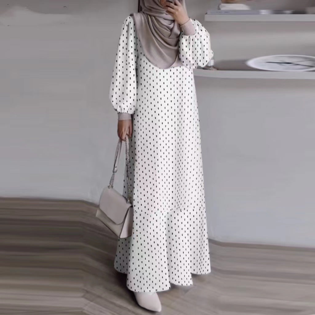 Women's Long-sleeved Printed Black Abaya Dress