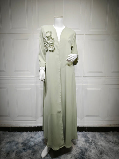 Elegant Applique Abaya Open Front Long Robe for Women