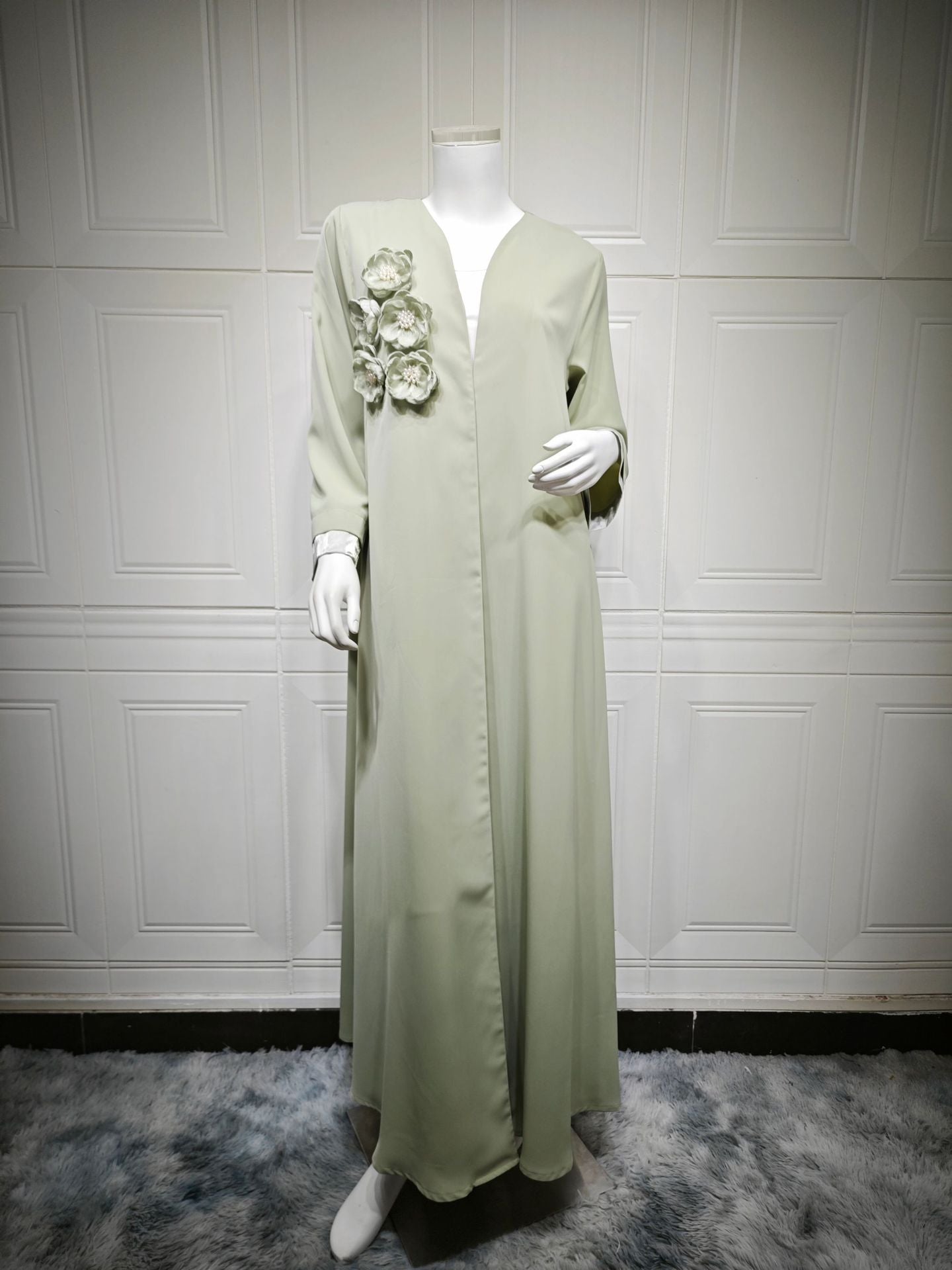 Elegant Applique Abaya Open Front Long Robe for Women