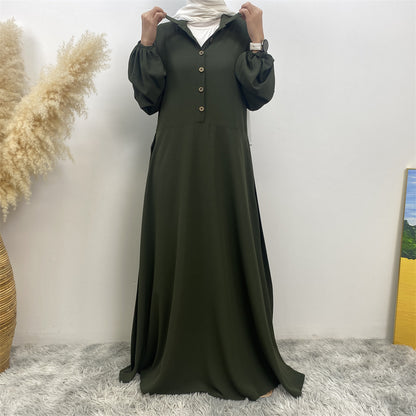 Plain Loose Buttoned Dress with Pockets