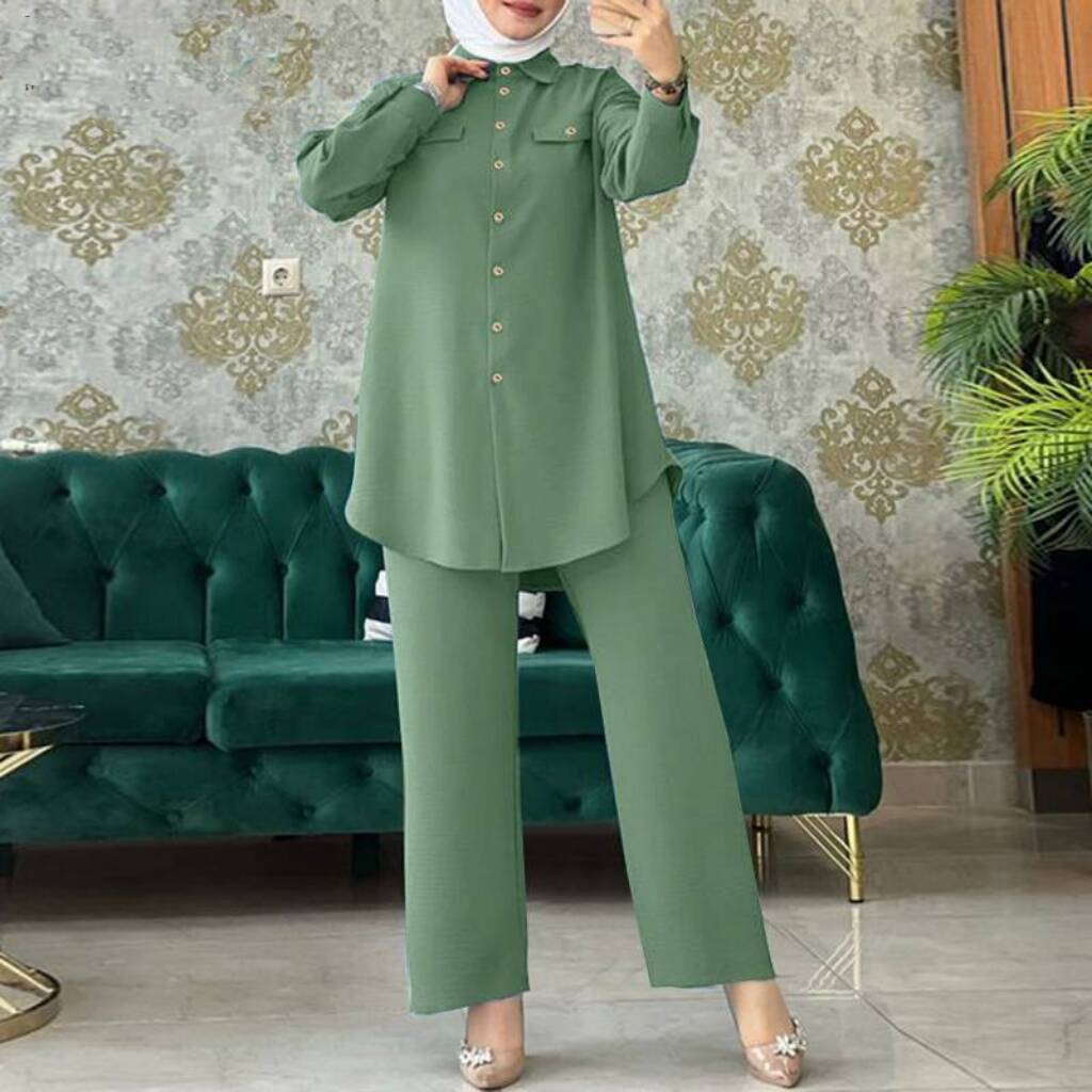 Plain Long-sleeved Shirt and Trousers Two-piece Sets