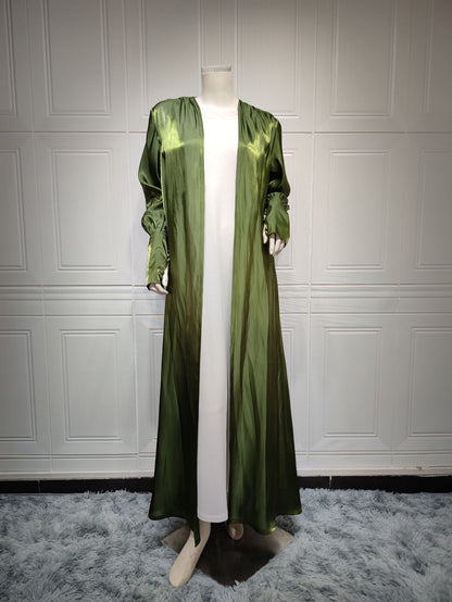 Plain Mushroom Button Satin Cardigan Robe