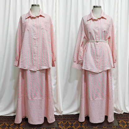 Striped Loose Fit Blouse and Maxi Skirt Modest Set