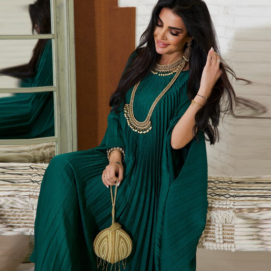 Pullover Pressed Pleated Swing Abaya Dress